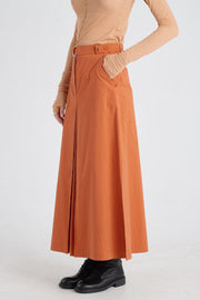Rust cotton a-line long skirt