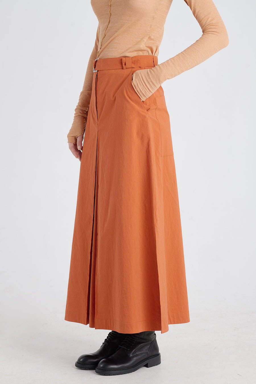 Rust cotton a-line long skirt