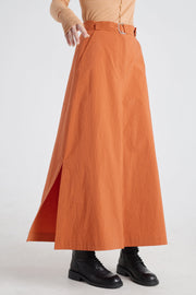 Rust cotton a-line long skirt