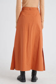 Rust cotton a-line long skirt