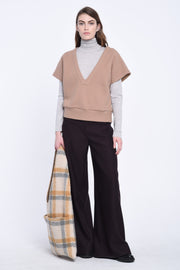 Beige wool deep jersey vest