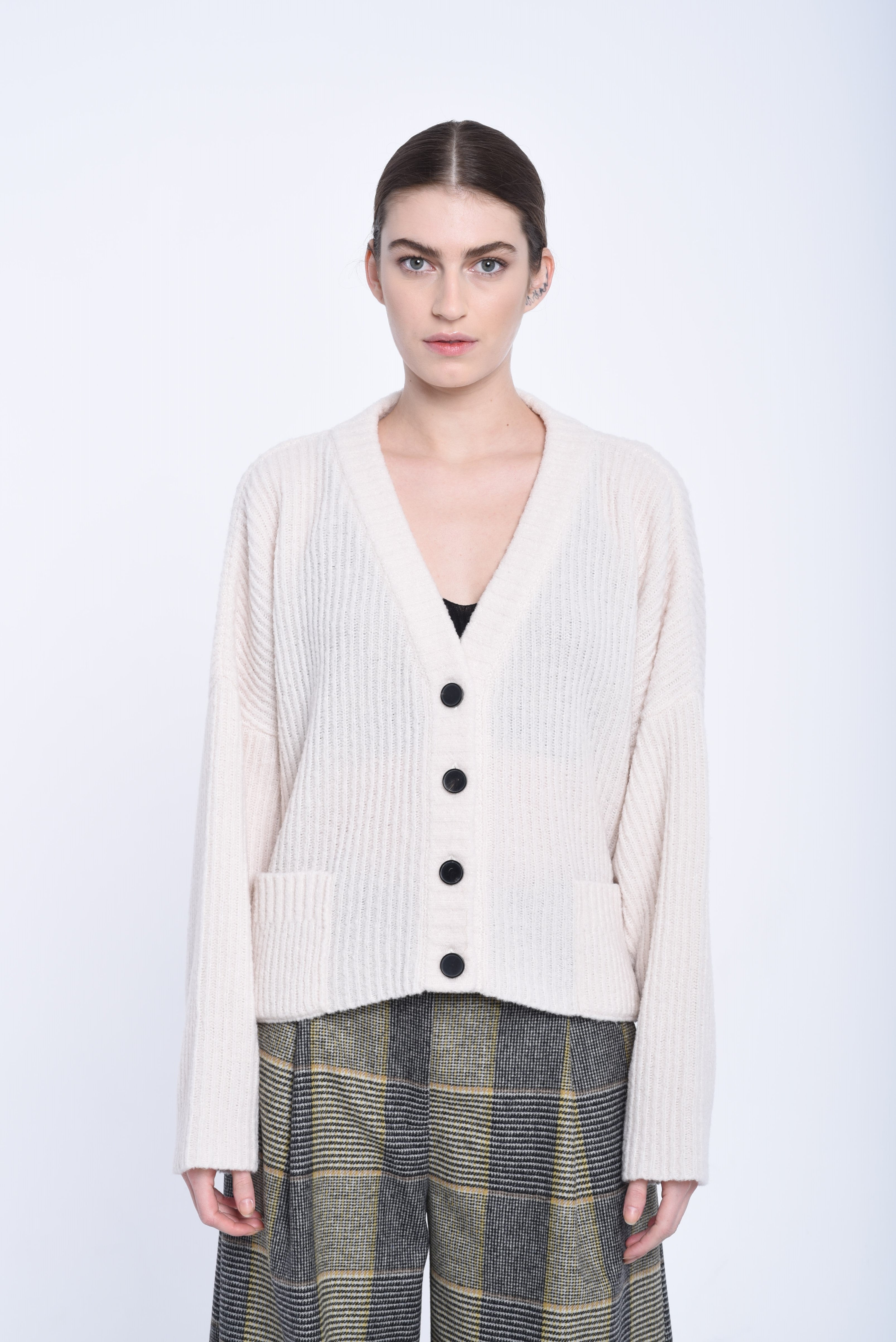 Off white cropped wool cardigan