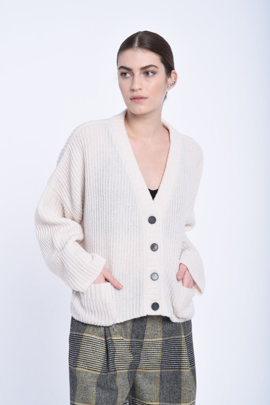 Off white cropped wool cardigan