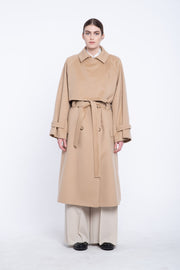 Oatmeal cashmere coat with trench details