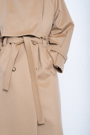 Oatmeal cashmere coat with trench details