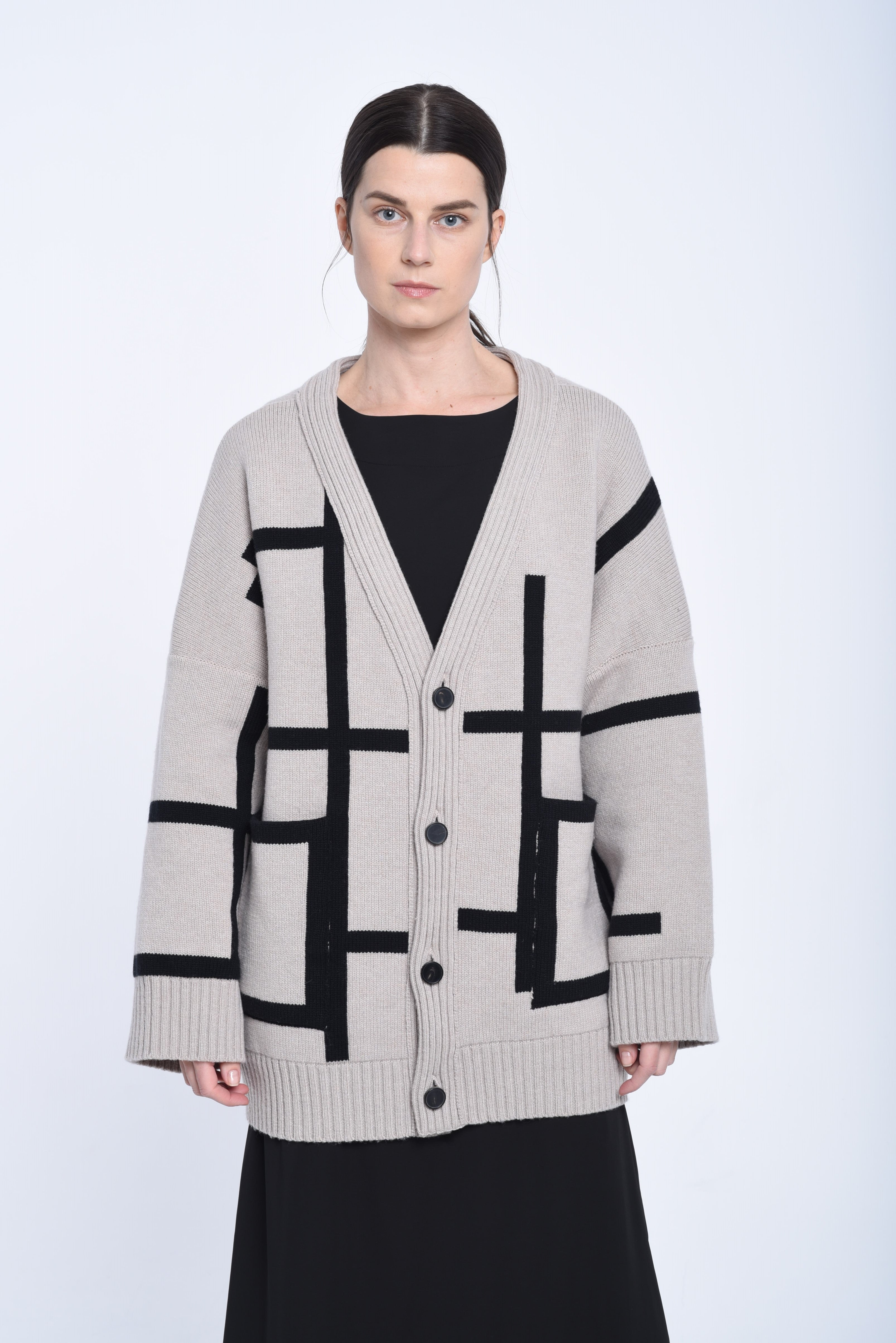 Grey beige supersoft chunky wool cardigan