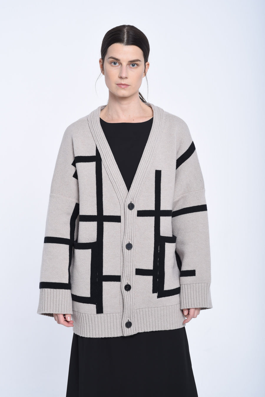 Grey beige supersoft chunky wool cardigan