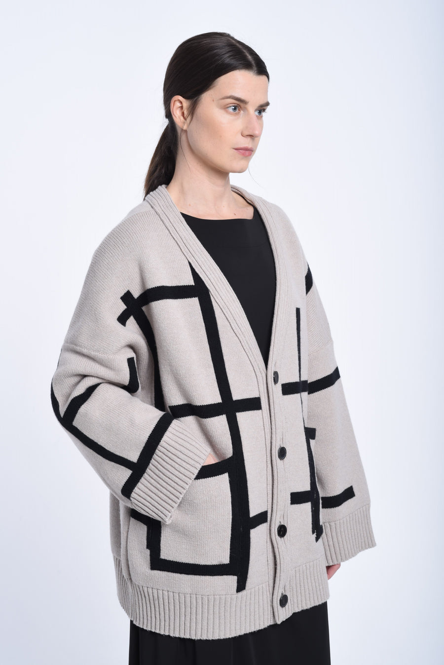 Grey beige supersoft chunky wool cardigan