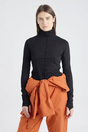 Black cotton fitted turtleneck
