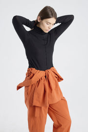 Black cotton fitted turtleneck