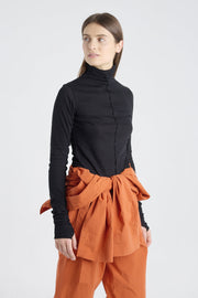 Black cotton fitted turtleneck