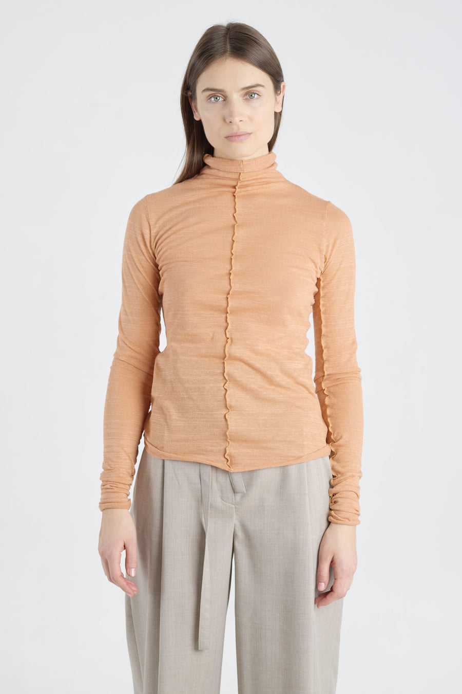 Light orange cotton fitted turtleneck