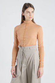 Light orange cotton fitted turtleneck