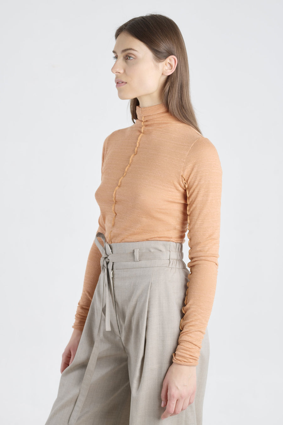 Light orange cotton fitted turtleneck