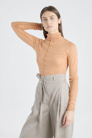 Light orange cotton fitted turtleneck