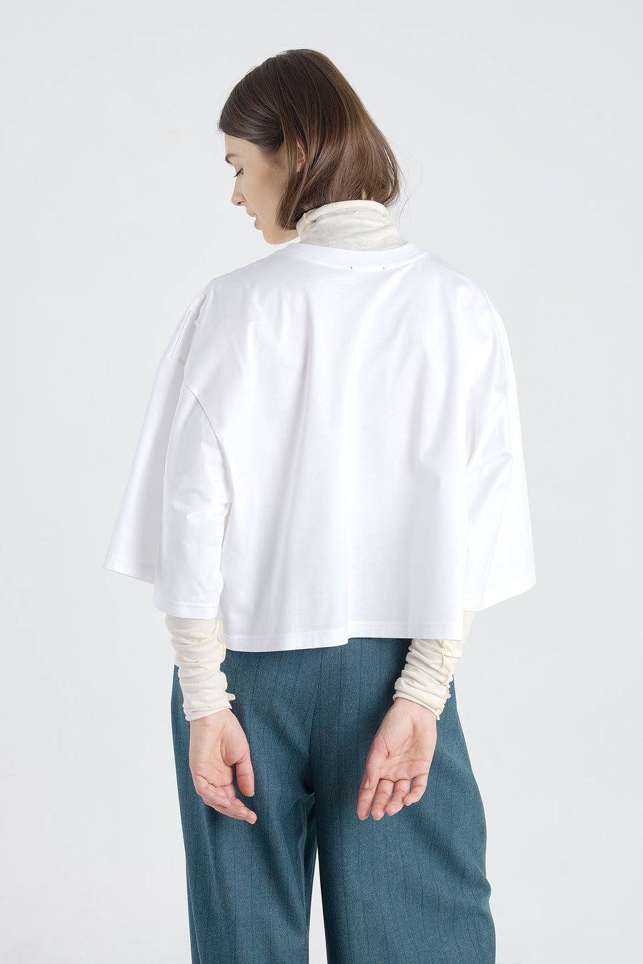 White & Blue cotton printed crop t-shirt