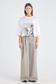 White&grey cotton printed crop t-shirt