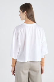 White&grey cotton printed crop t-shirt