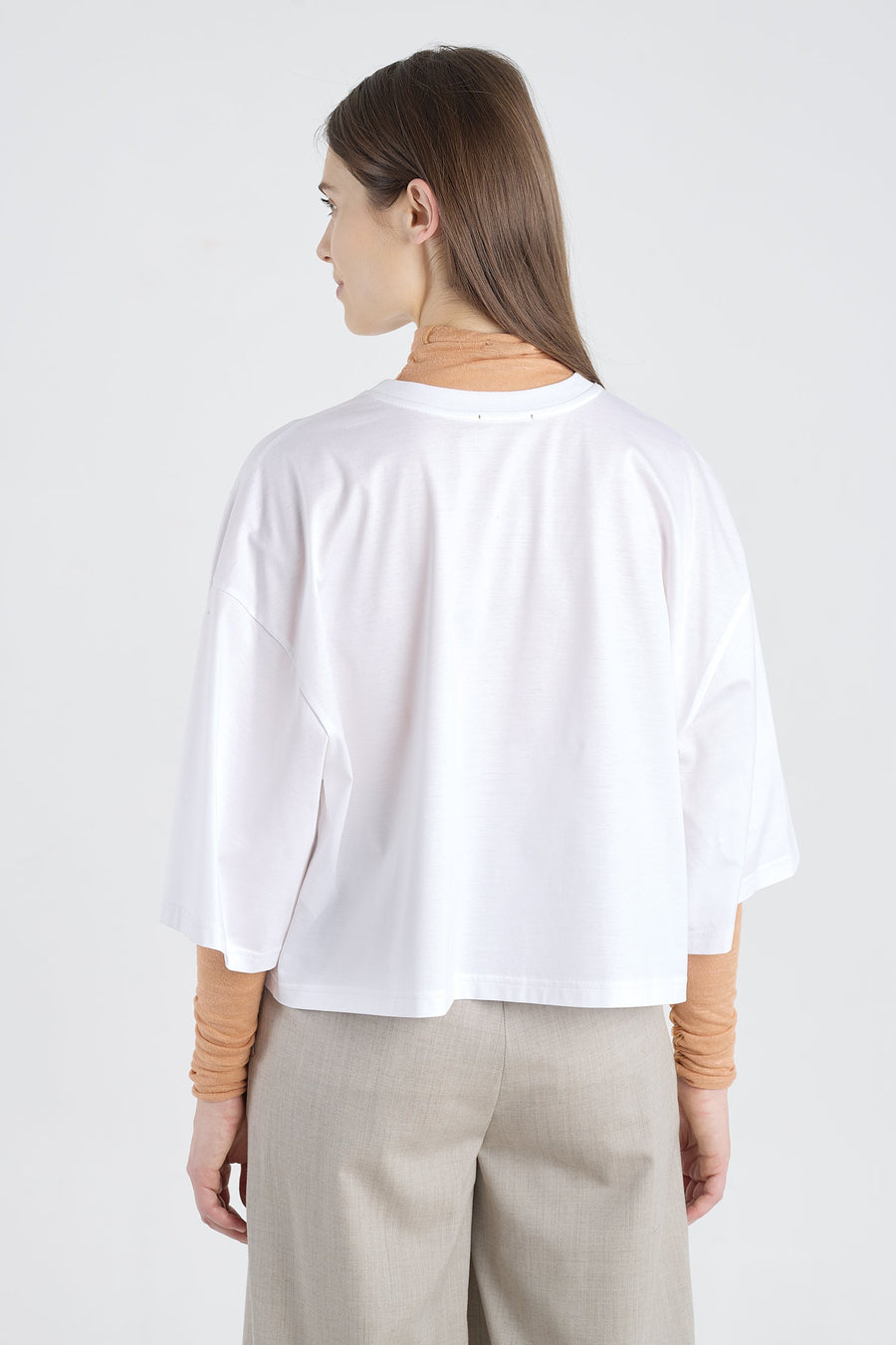 White&grey cotton printed crop t-shirt