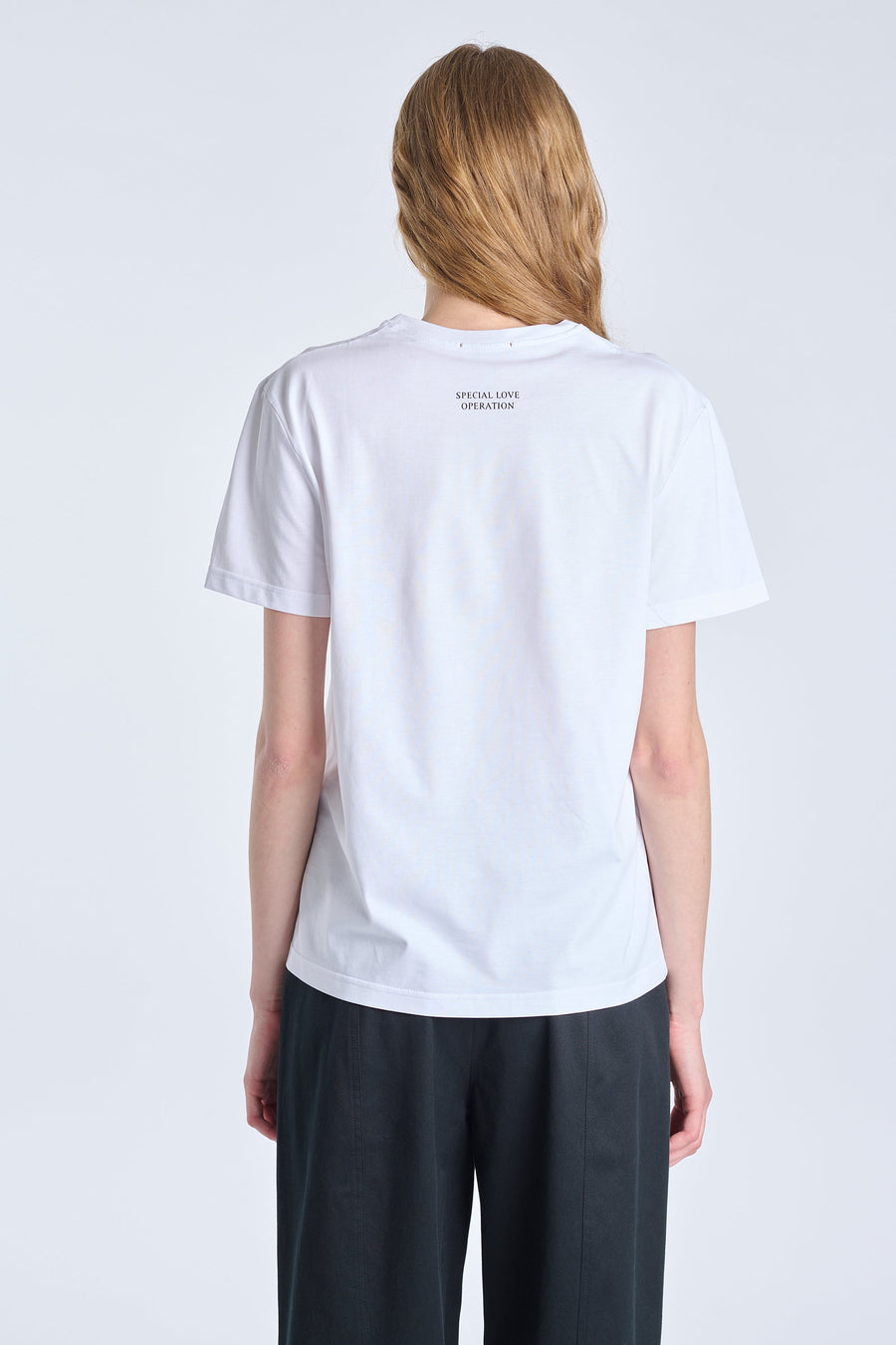 White cotton jersey ''SPECIAL LOVE OPERATION'' t-shirt