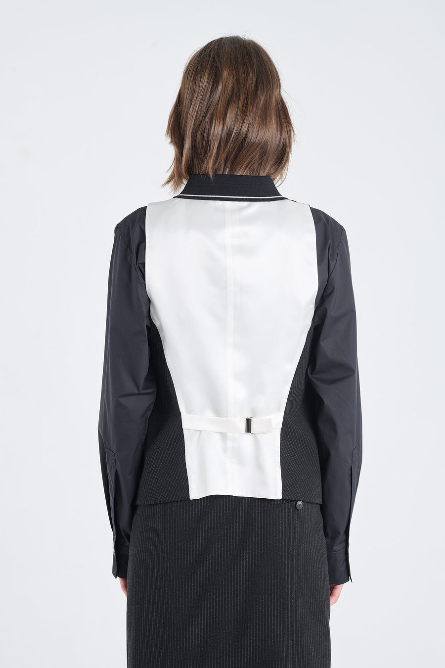 Black bistretch striped vest
