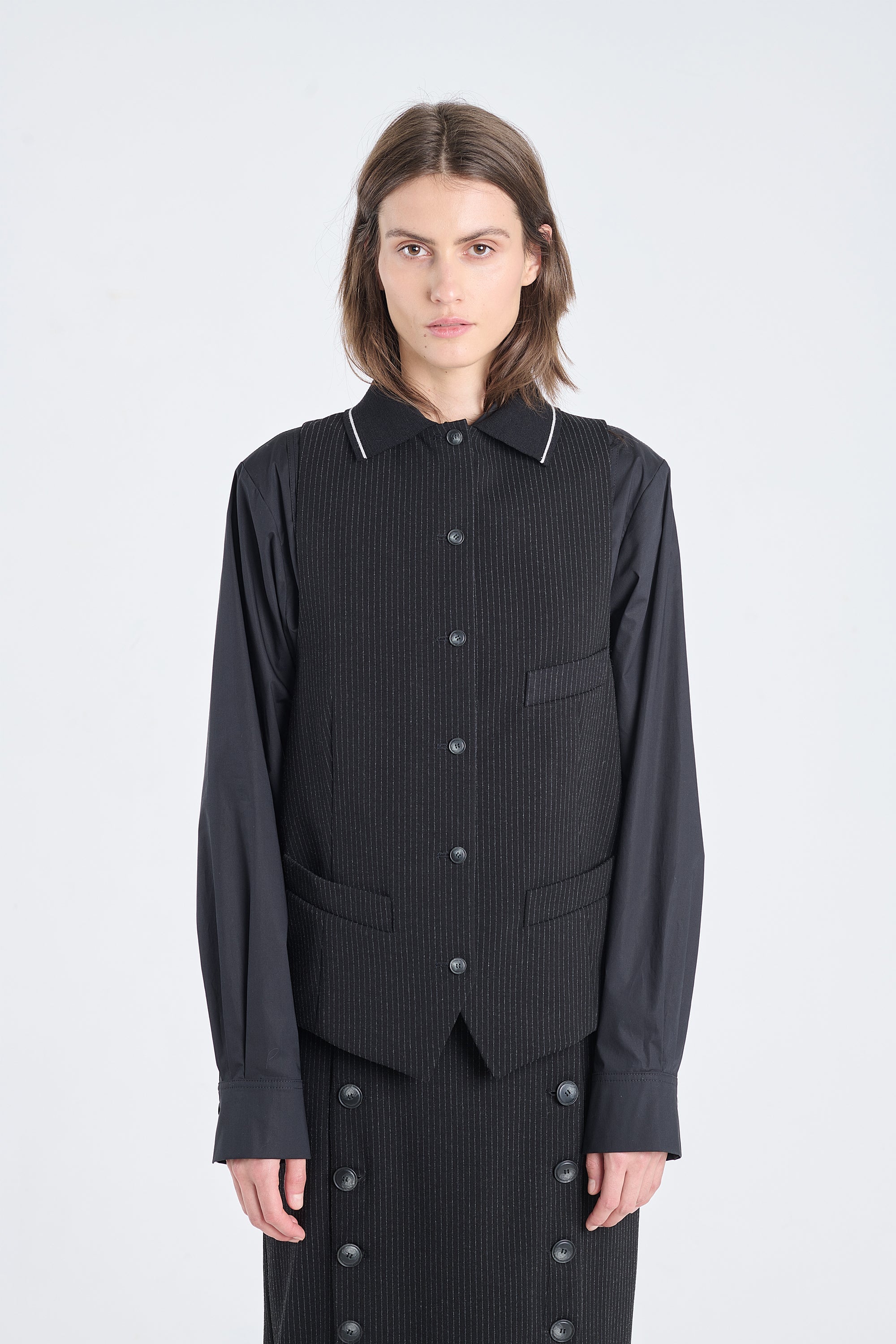 Black bistretch striped vest