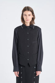 Black bistretch striped vest