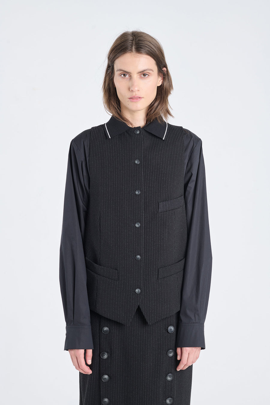 Black bistretch striped vest