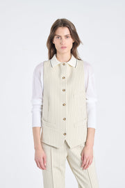 Ivory bistretch striped vest