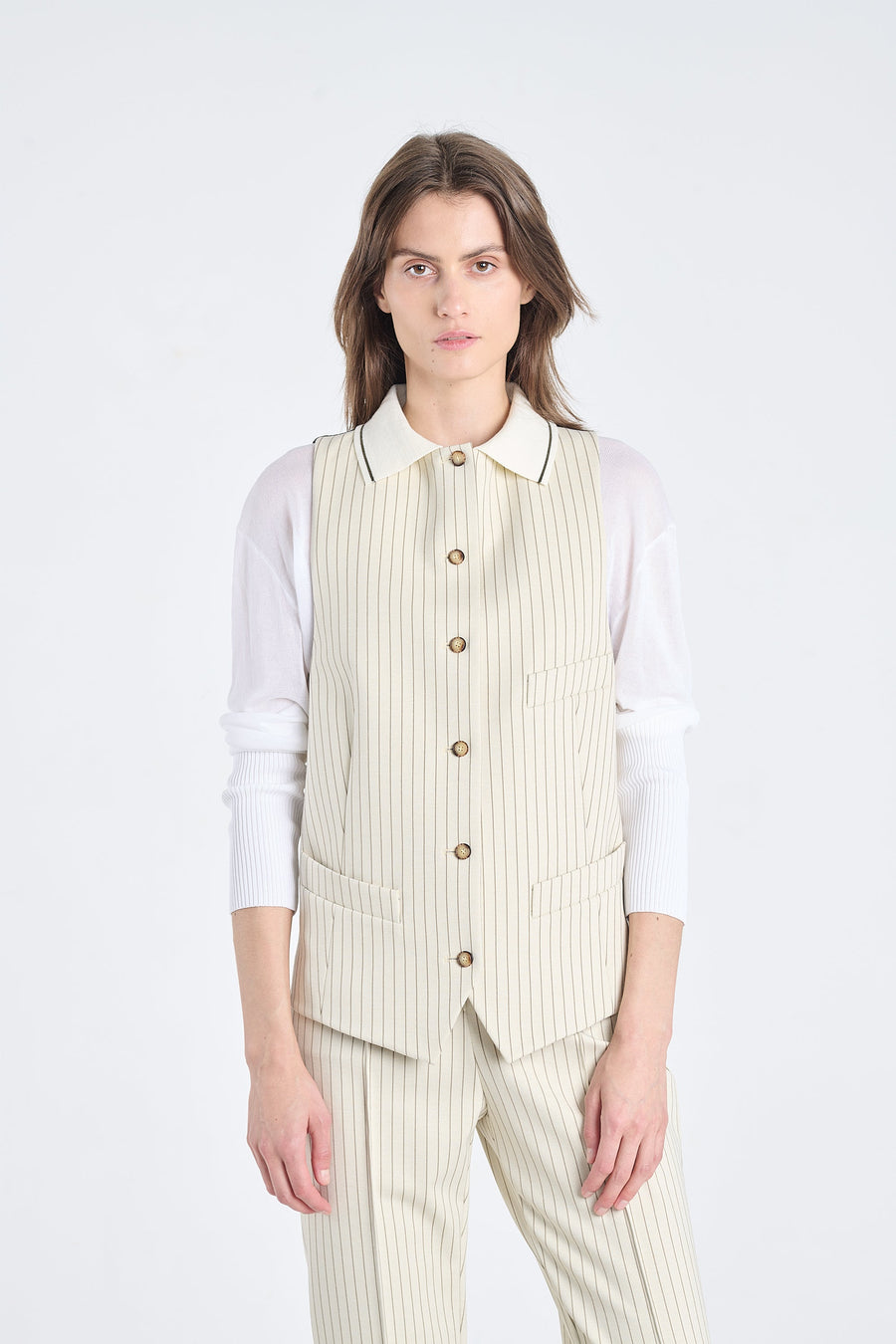 Ivory bistretch striped vest