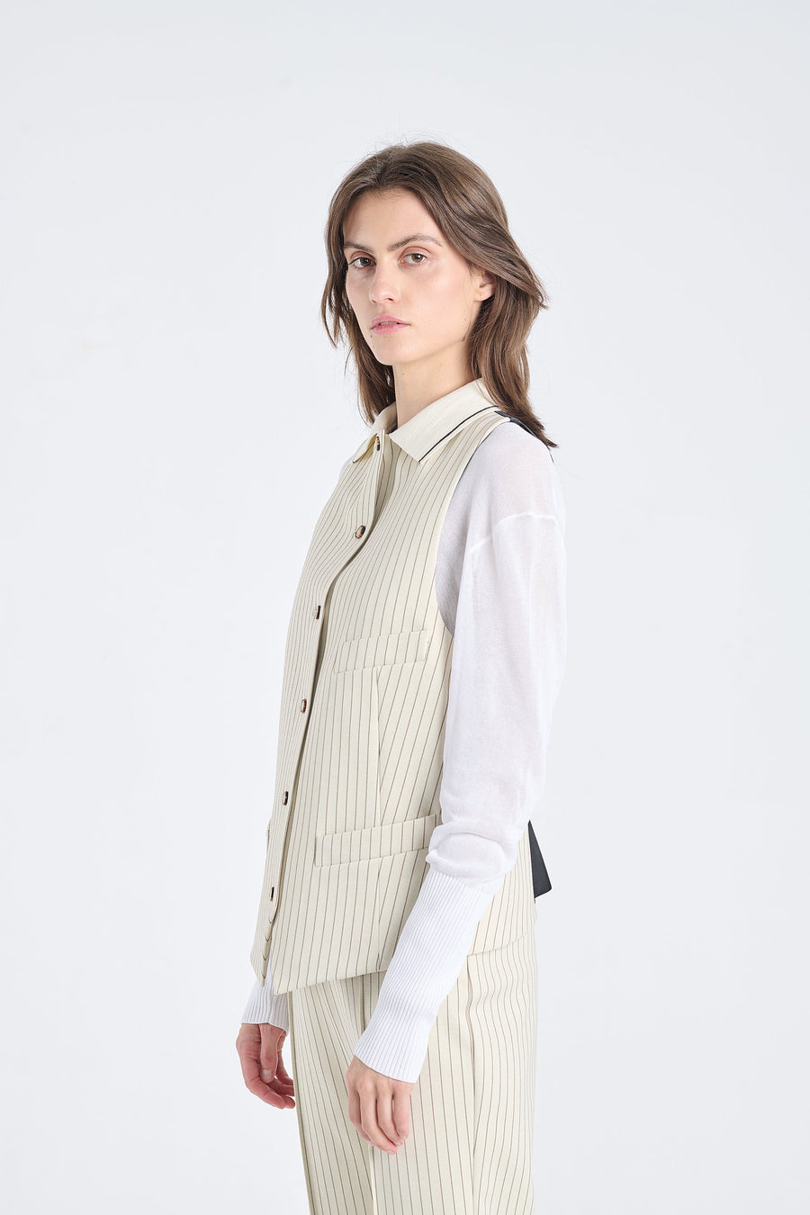Ivory bistretch striped vest