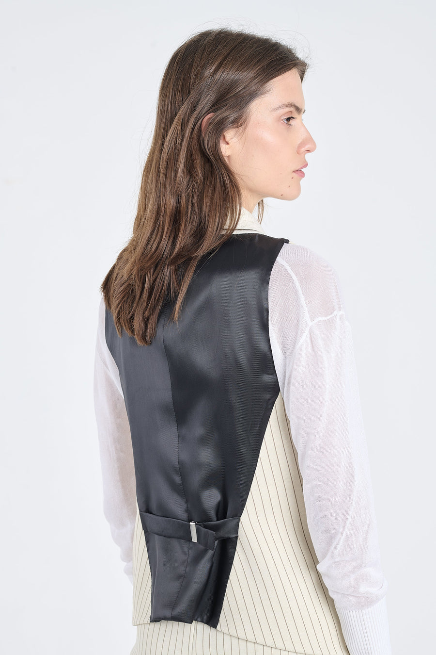 Ivory bistretch striped vest