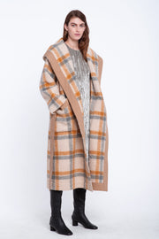 Beige&grey alpaca blanket coat