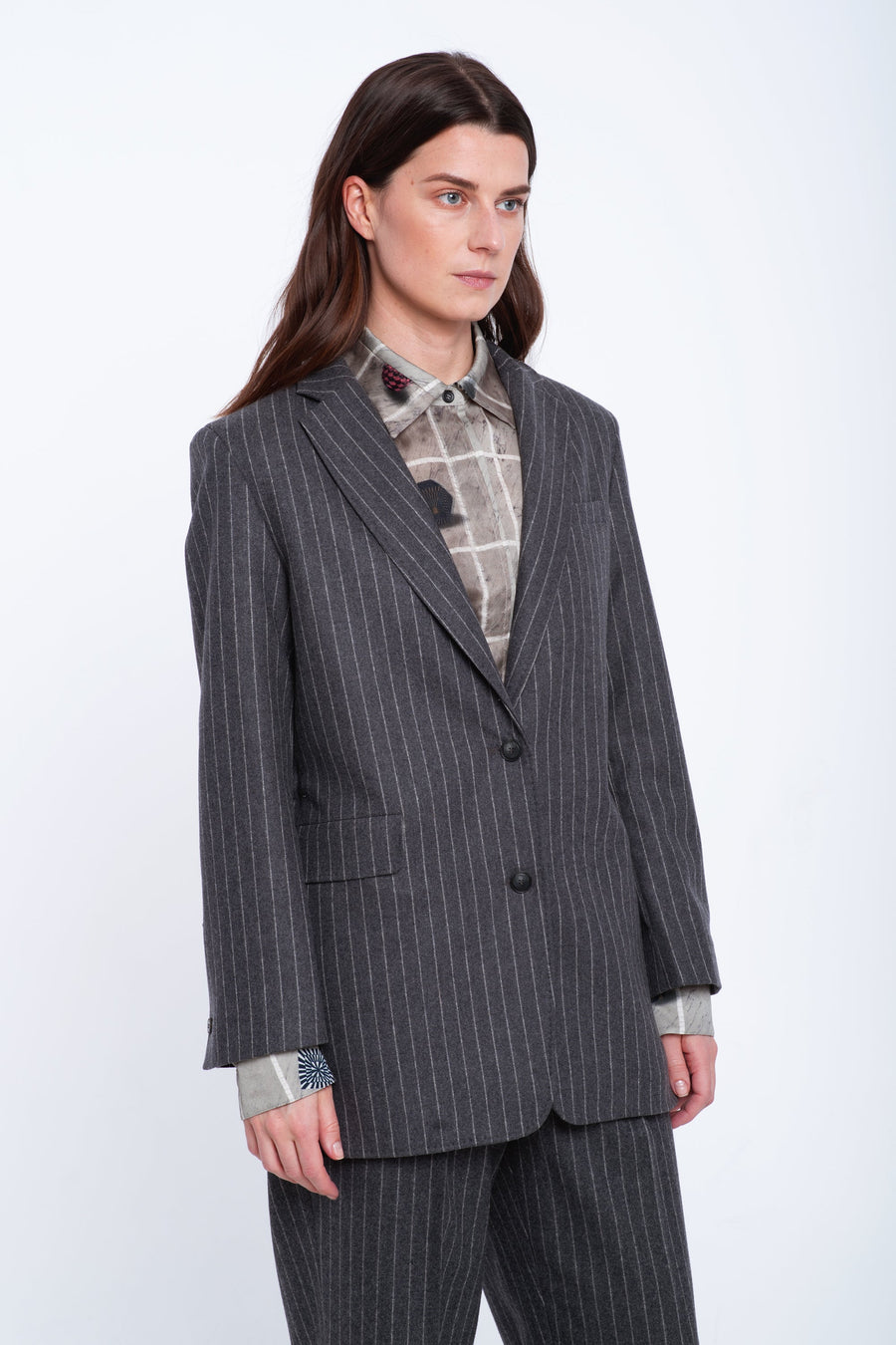 Grey striped wool classic blazer