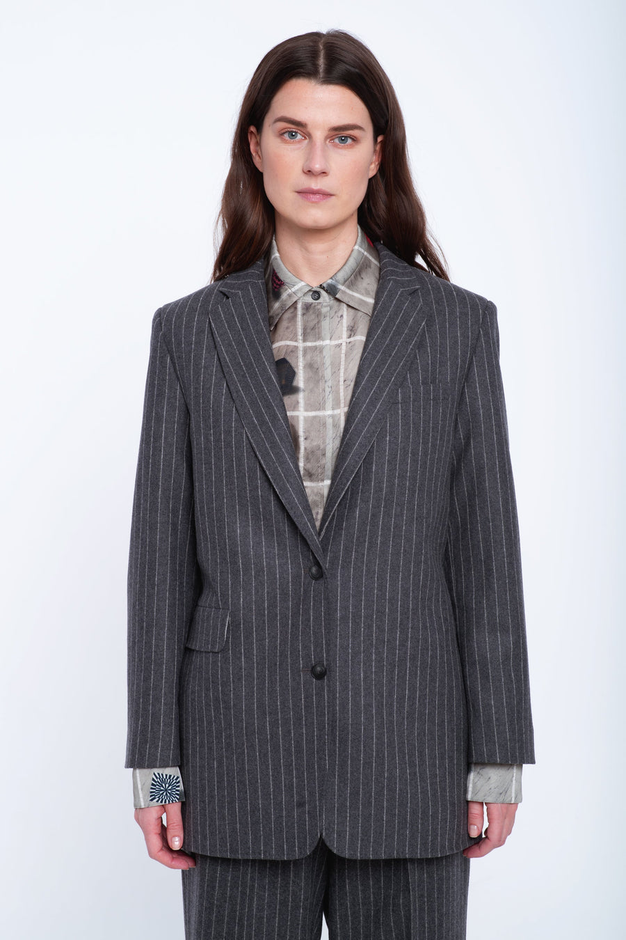 Grey striped wool classic blazer