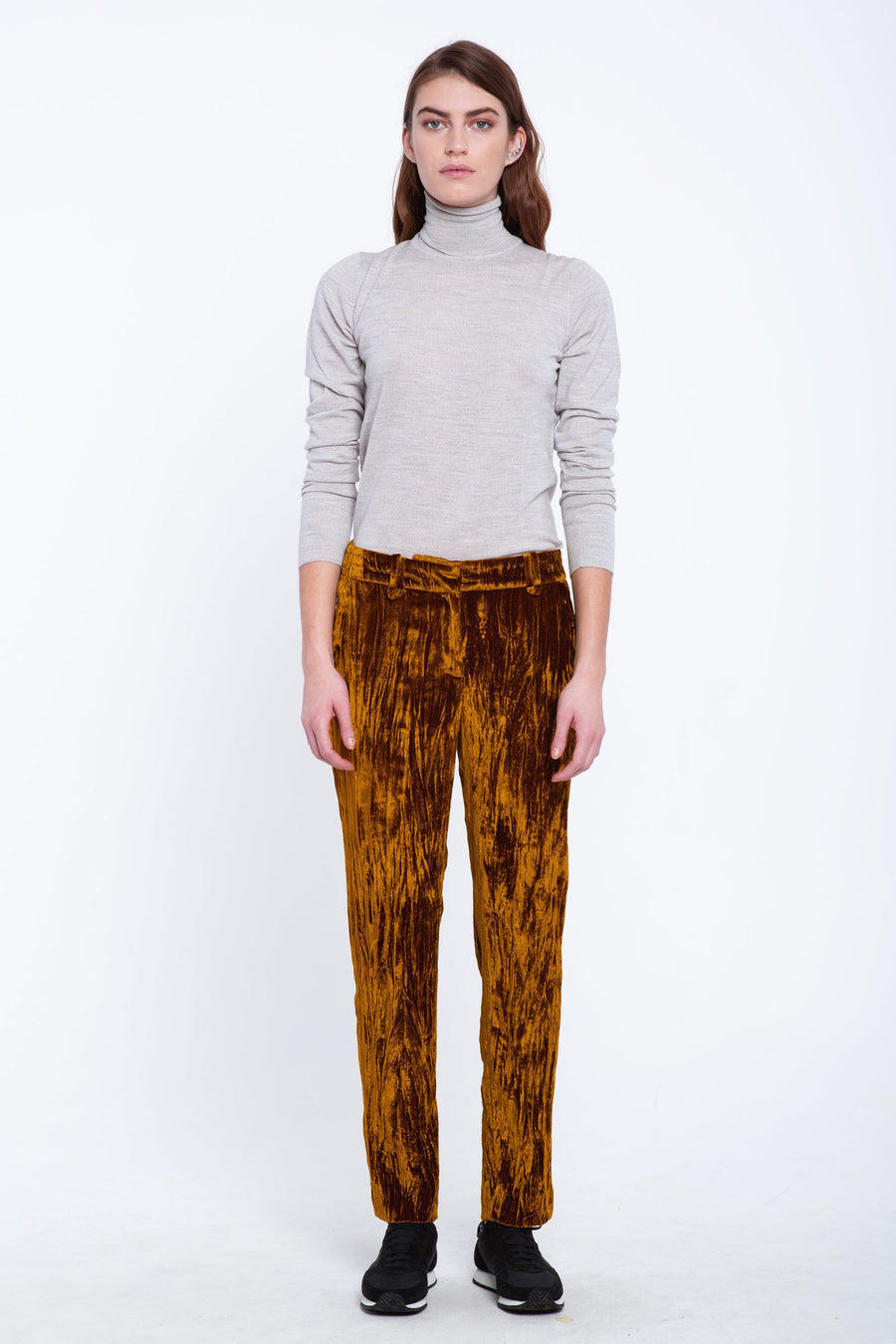 Gold velvet straight pants