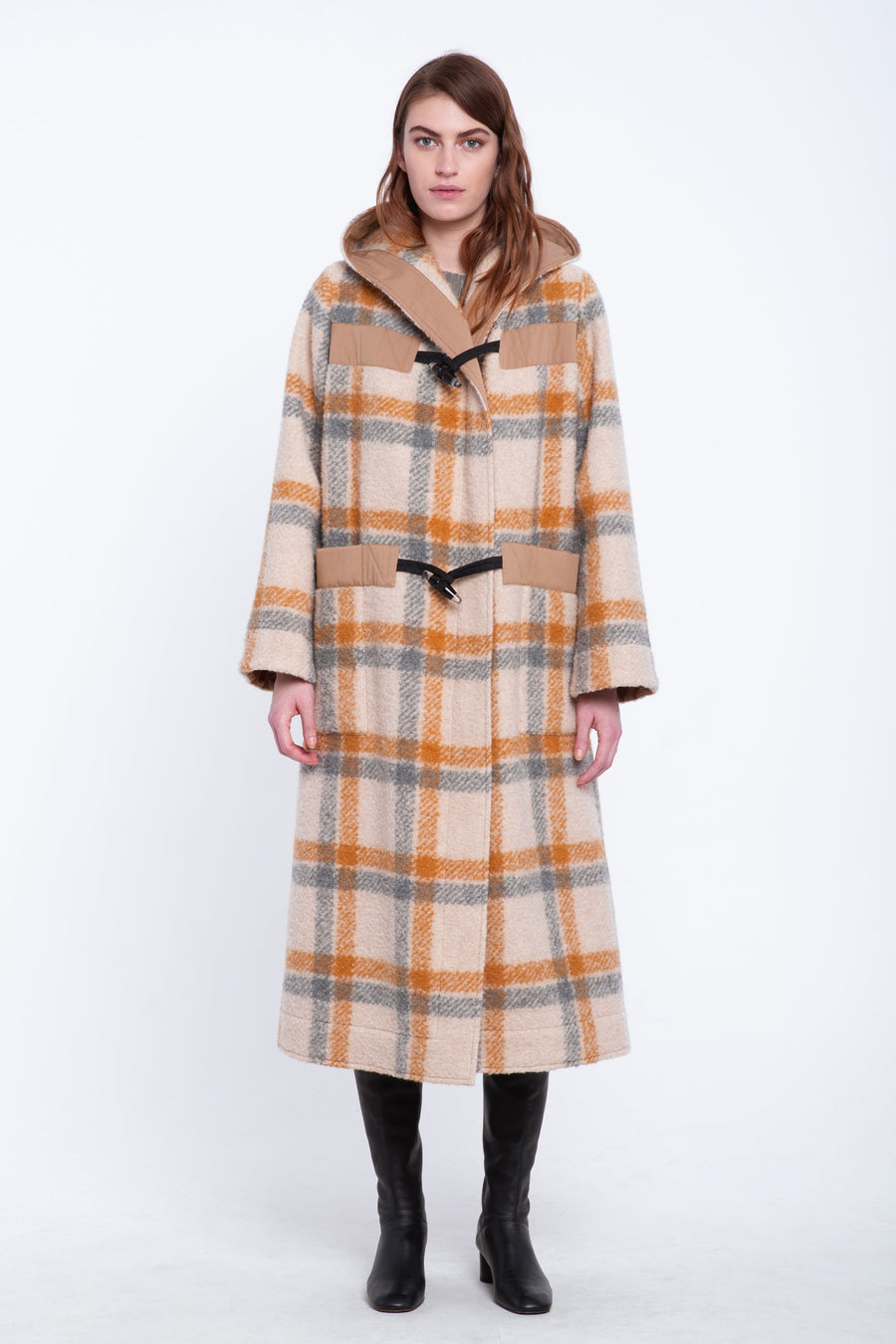 Beige&grey alpaca blanket coat