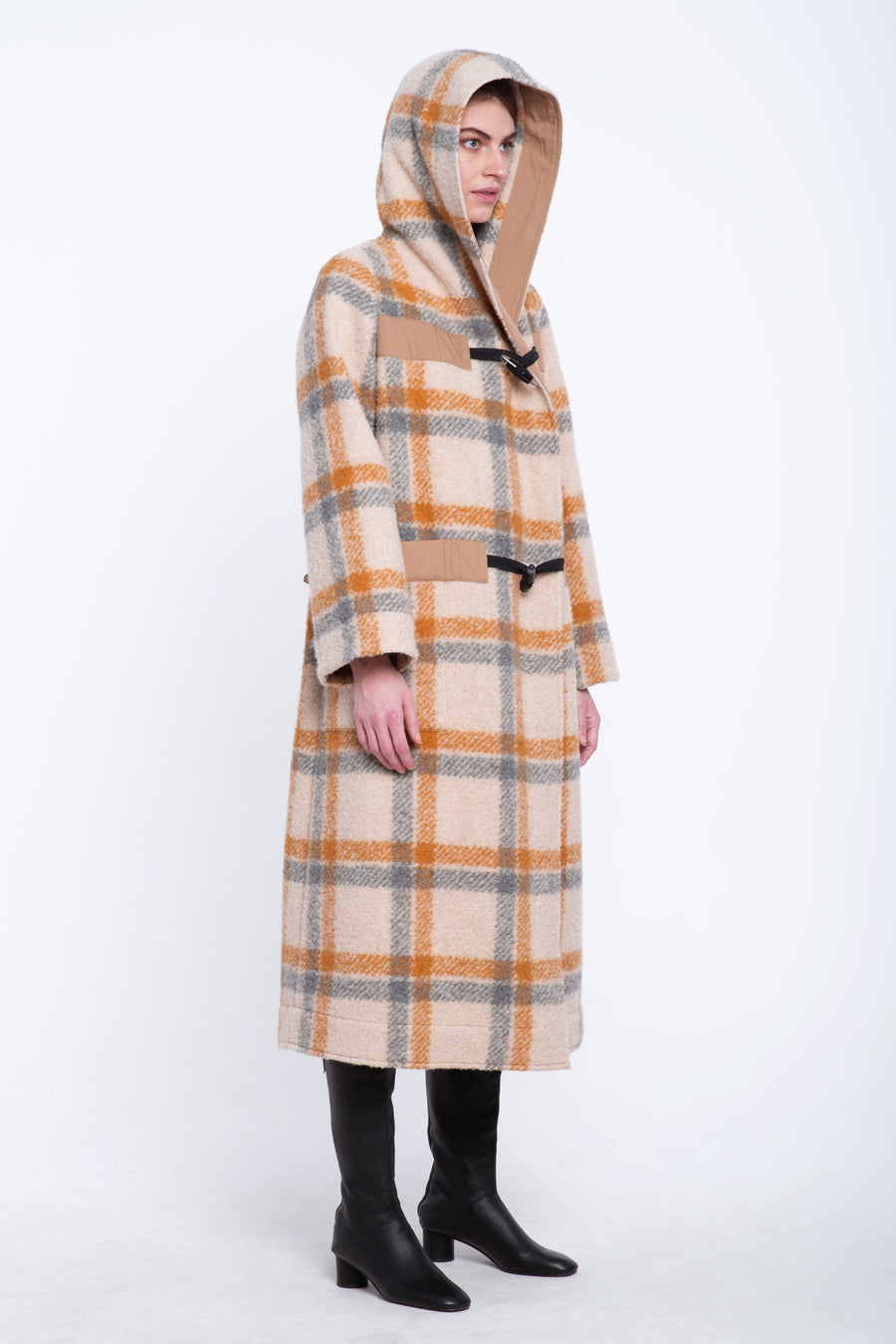 Beige&grey alpaca blanket coat