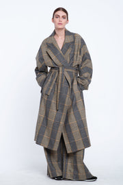 Widow pane wool suiting wrap coat
