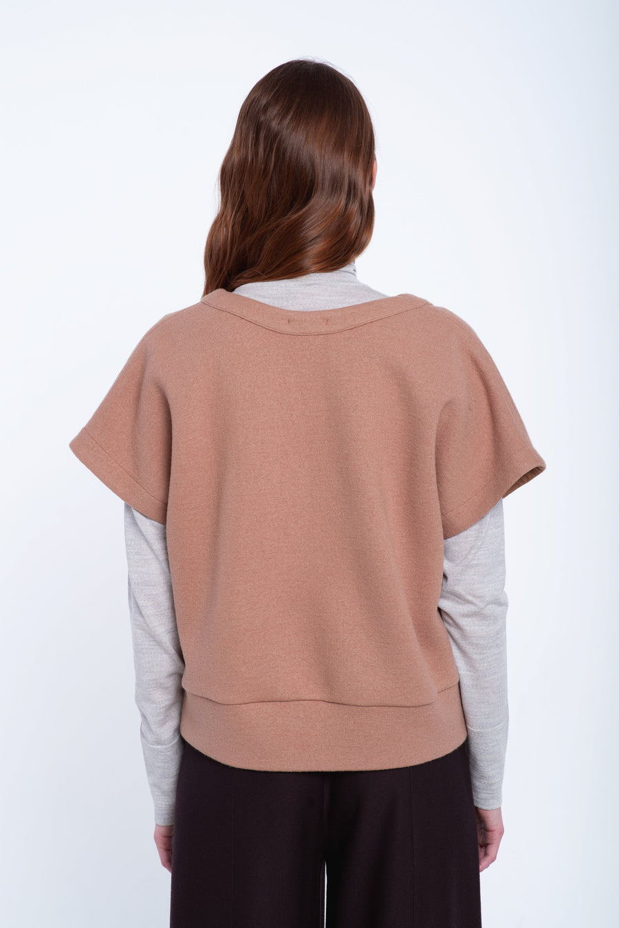 Beige wool deep jersey vest