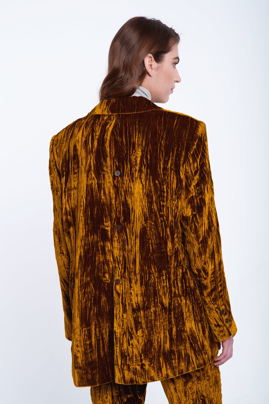 Gold velvet open back jacket