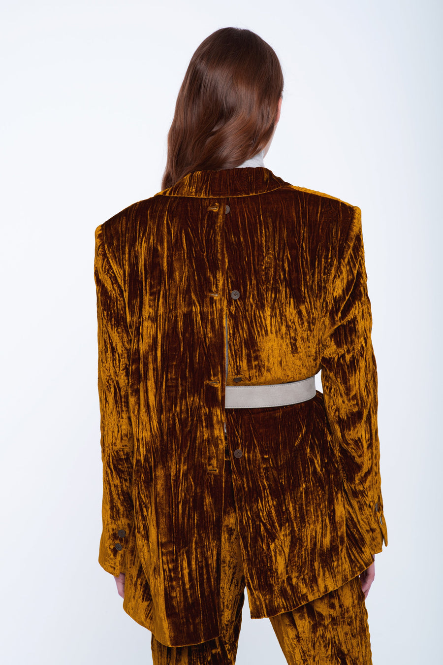 Gold velvet open back jacket