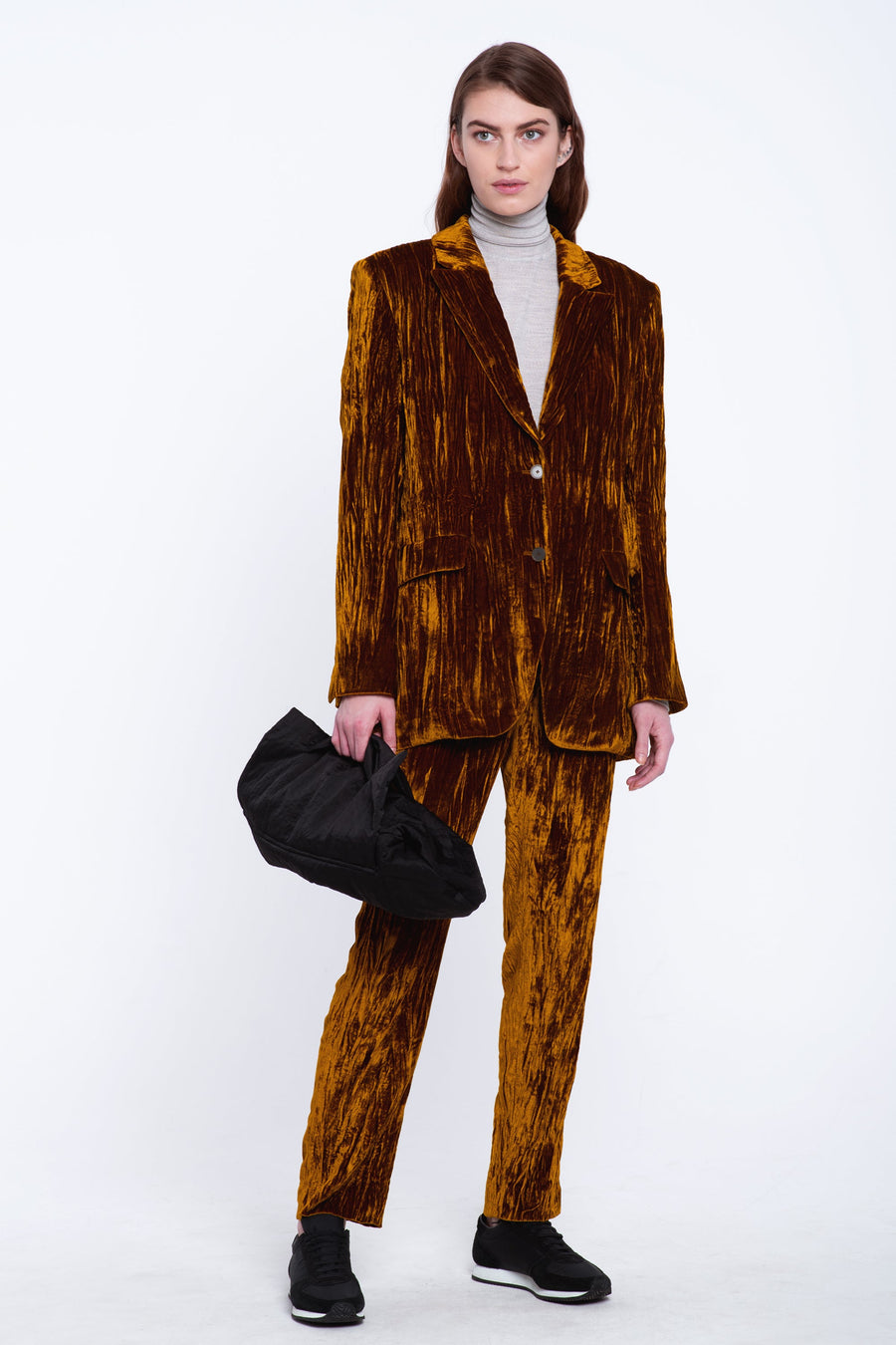 Gold velvet open back jacket
