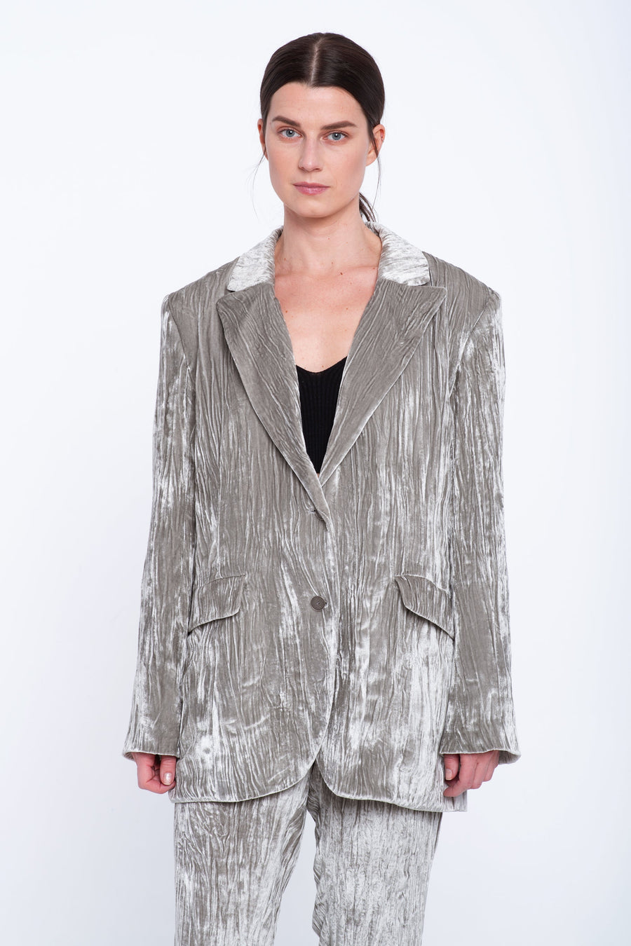 Silver velvet open back jacket