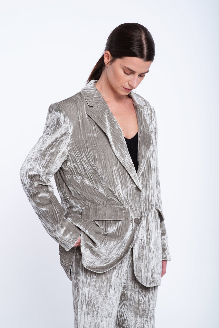 Silver velvet open back jacket