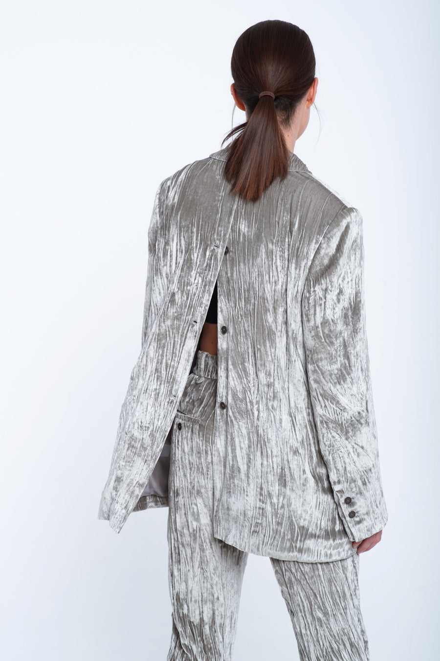 Silver velvet open back jacket