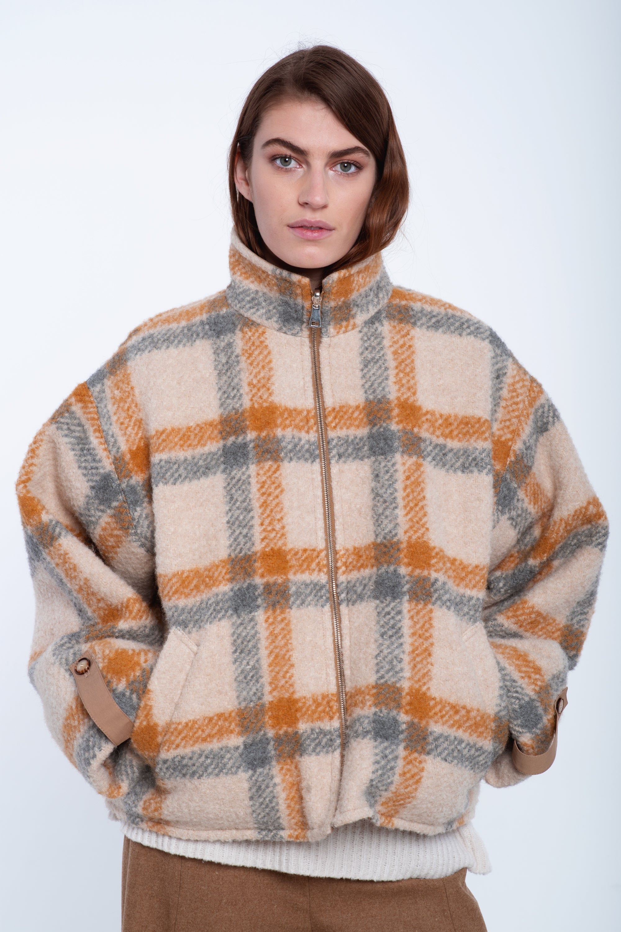 Beige&grey alpaca revesible jacket