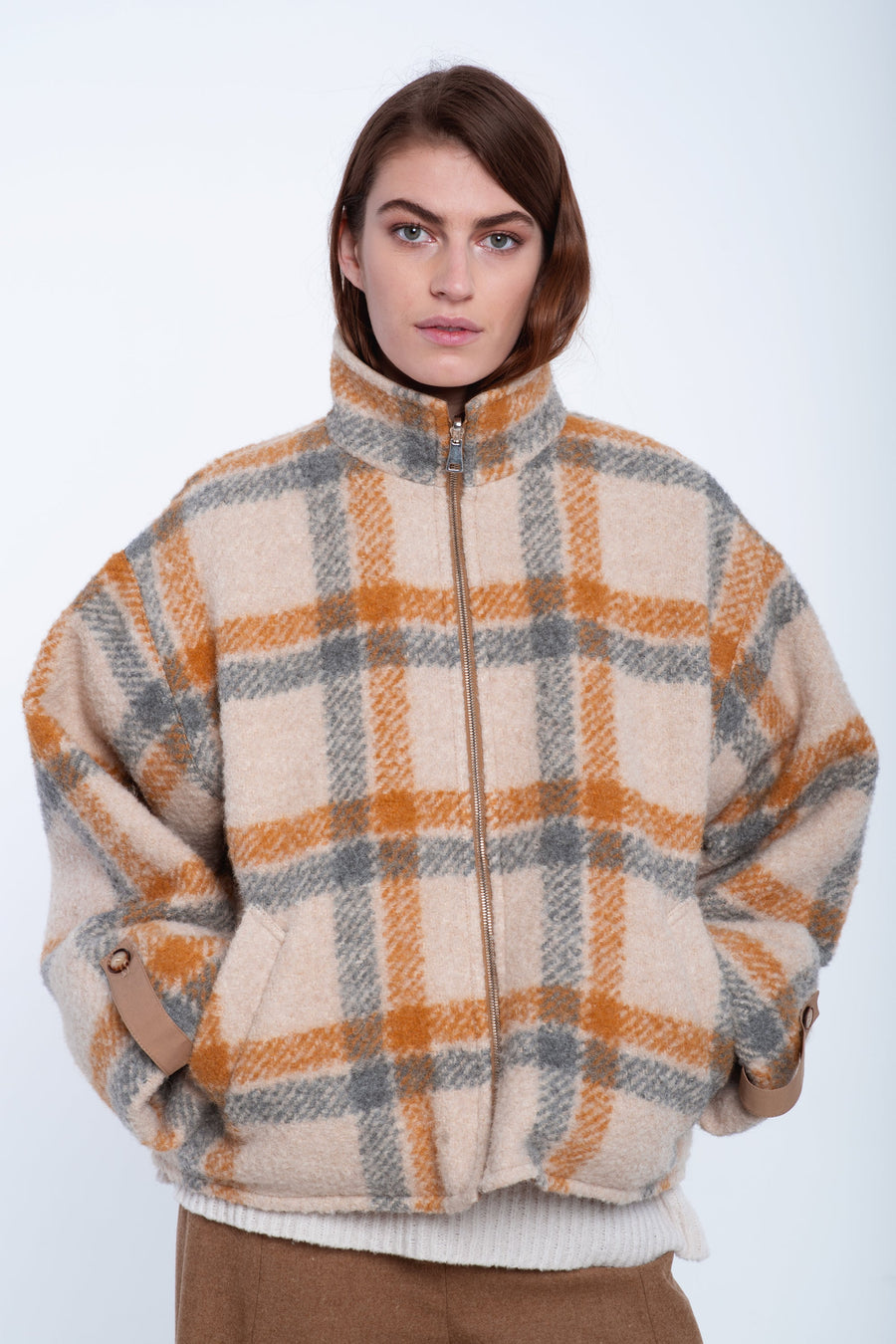 Beige&grey alpaca revesible jacket