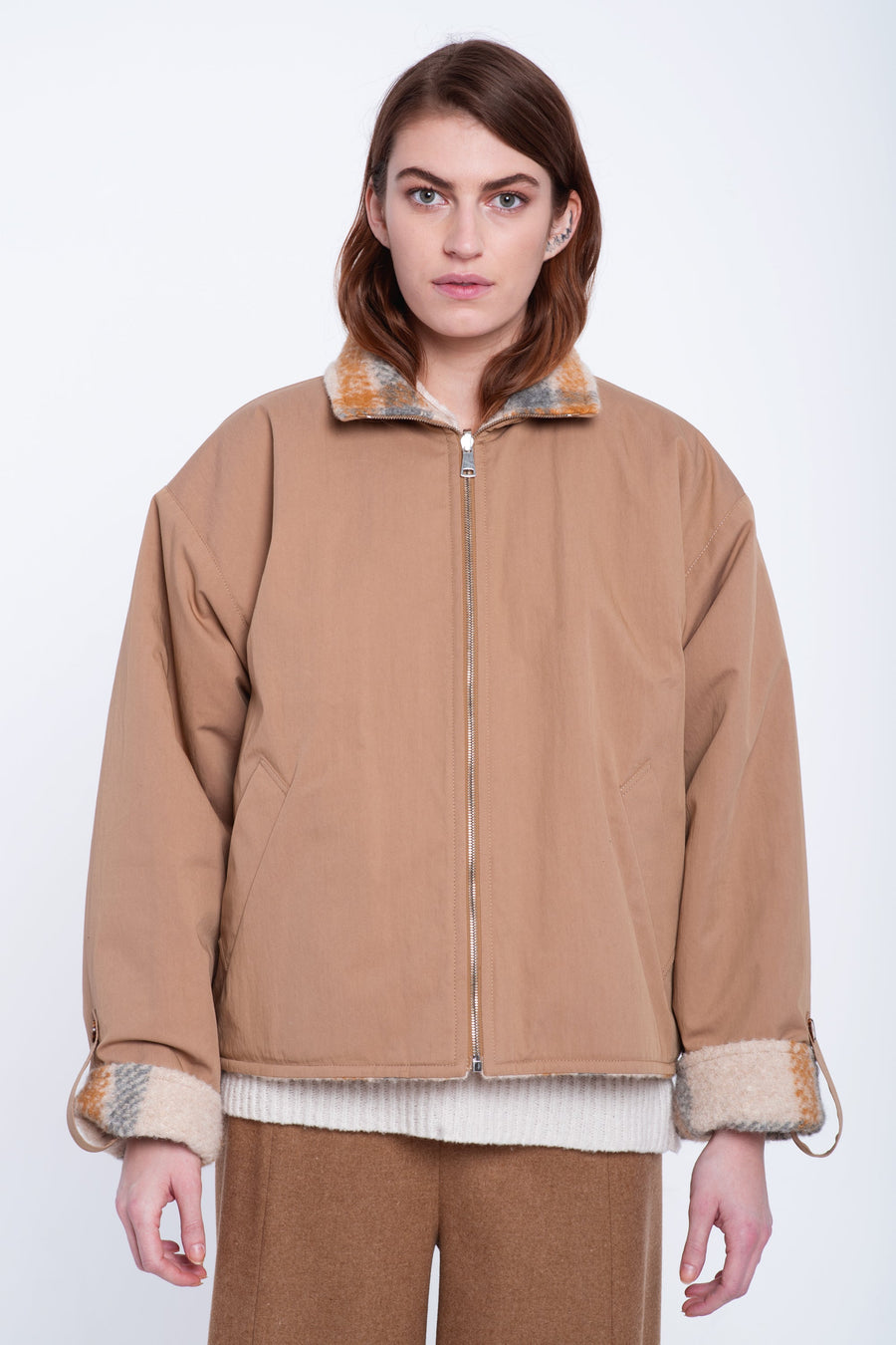 Beige&grey alpaca revesible jacket