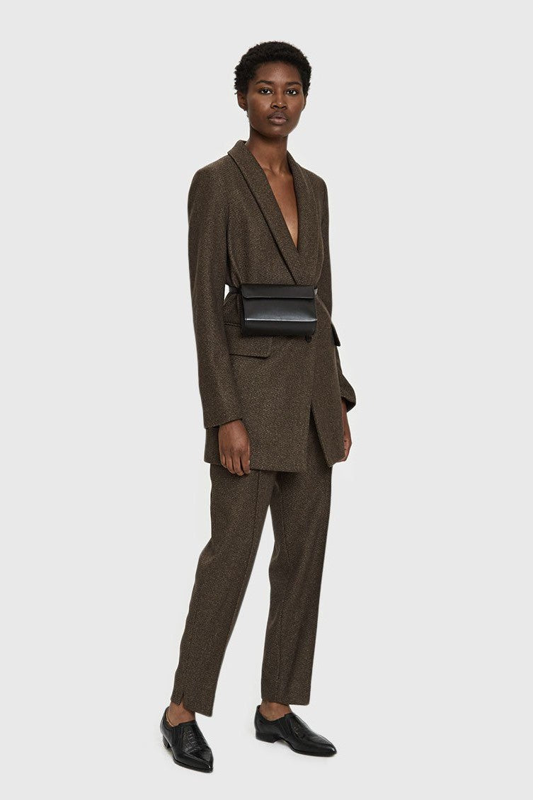 Black calf leather multi-strap bag